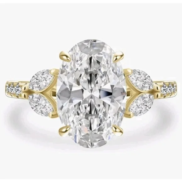 Maxine 3.5 Carat Oval Cut Cubic Zirconia Gold Plated 925 Engagement Ring, 4.5 - Picture 2 of 12